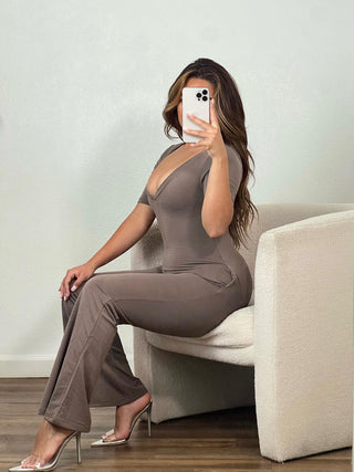 Like No Other Jumpsuit (Taupe) RUNS SMALL