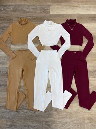 Leticia Long Sleeve Turtle Neck Crop Top and High Waisted Leggings