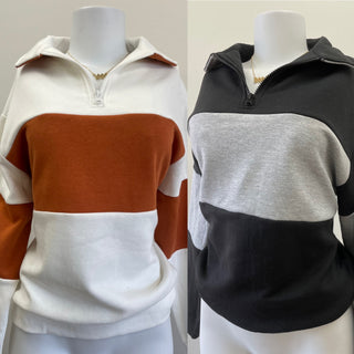 Colorblock Zip Up Sweater